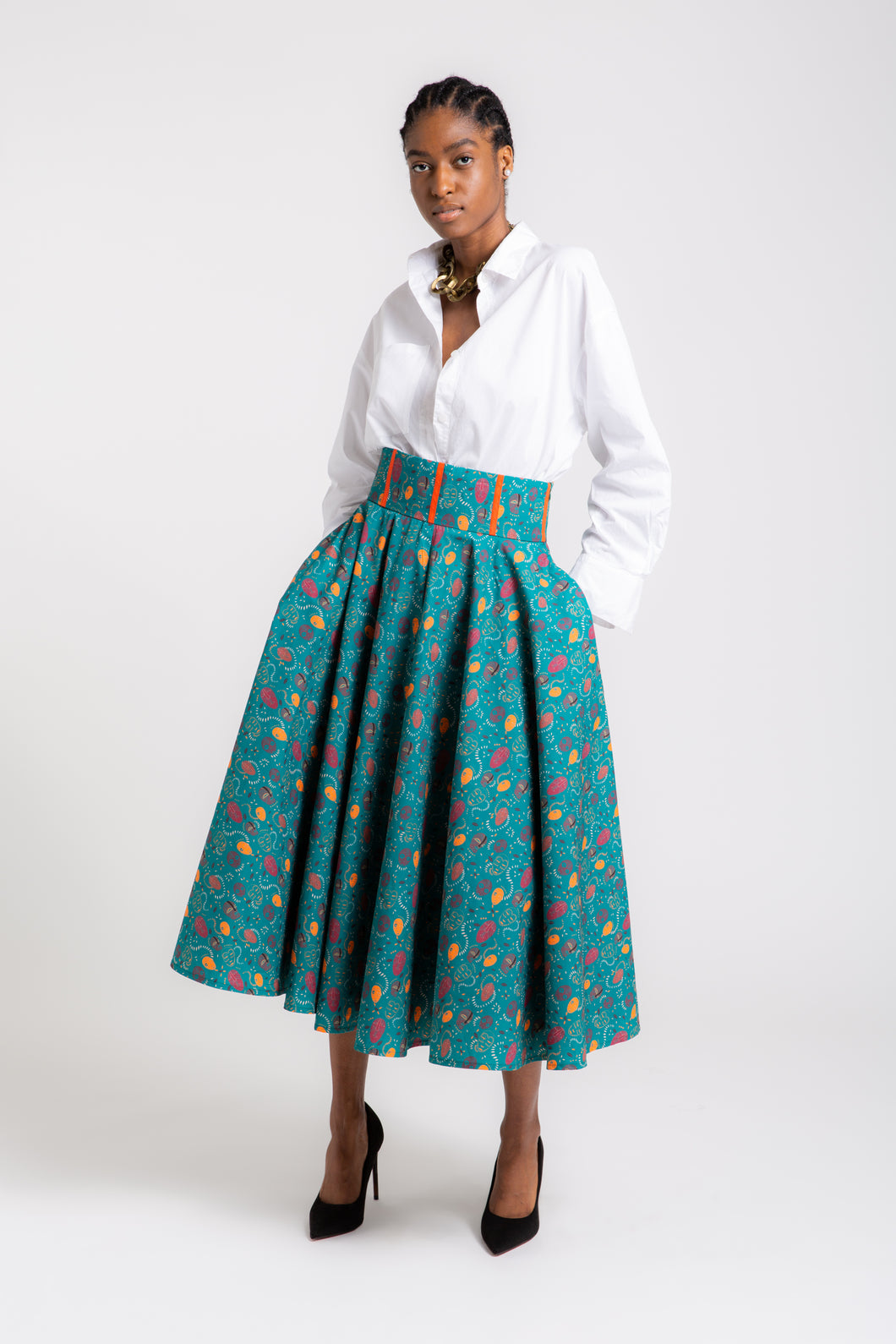 MAYA  Printed Cotton Midi Skirt